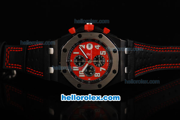 Audemars Piguet Royal Oak Offshore Chronograph Miyota Quartz Movement Red Dial with White Numeral Markers and Leather Strap - Click Image to Close